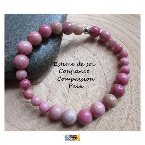 Bracelet rhodochrosite, "compassion-estime de soi-confiance" , bracelet lithothérapie, pierre naturelle, perles, bijou zen