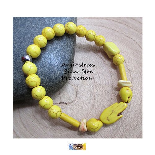 Bracelet "anti-stress-bien-être-protection" - howlite - acier inoxydable, perle naturelle, bracelet pierre femme