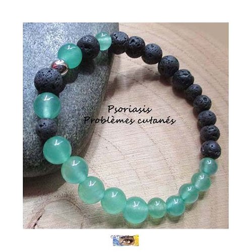 Bracelet "psoriasis" - pierre de lave, aventurine - acier inoxydable , bracelet lithothérapie, pierres naturelles, bijou zen lithotherapie
