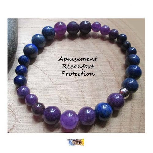 Bracelet "apaisement-réconfort-protection" - améthyste, lapis lazuli, bracelet lithothérapie, pierre naturelle