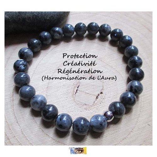 Bracelet "protection-régénération-harmonisation de l'aura" - larvikite, bracelet lithothérapie, pierre naturelle, perles
