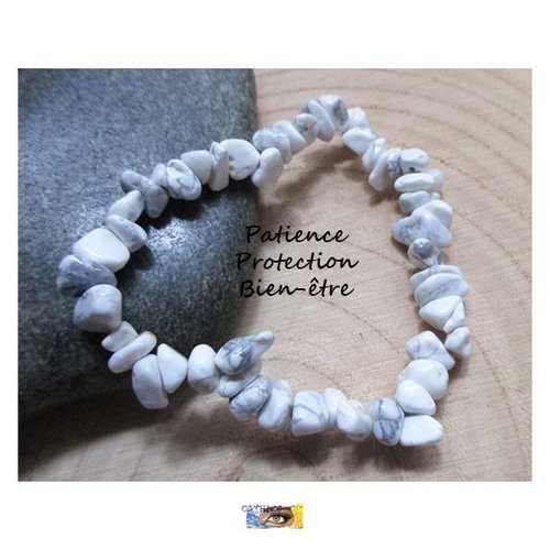 Bracelet "patience-protection-bien-être" - howlite (perles baroques), bracelet lithothérapie, bijou enfant, howlite blanche