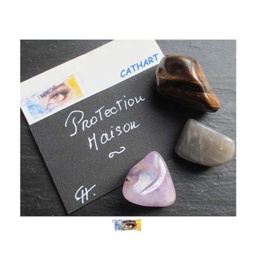 Pack - "protection maison" - améthyste, labradorite, œil de tigre, pierres roulées naturelles