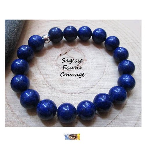 Bracelet "sagesse-espoir-courage" lapis lazuli - acier inoxydable, bracelet lithothérapie, pierre naturelle, perles