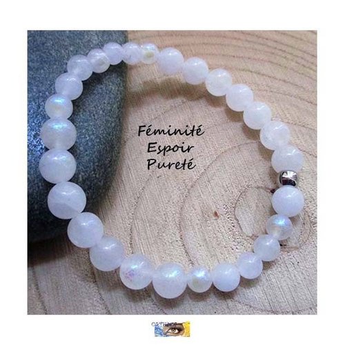 Bracelet "féminité-pureté-espoir" - pierre de lune blanche, bracelet femme fantaisie, pierre blanche