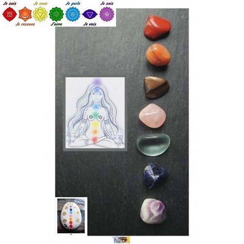 Pack 7 chakras pierres naturelles (grand modèle), pierres naturelles, pack lithothérapie pierres roulées