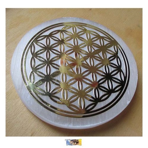 Plaque de rechargement en sélénite fleur de vie dorée