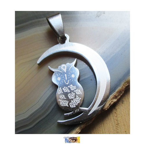 1 chouette sur la lune acier inoxydable, pendentif chouette
