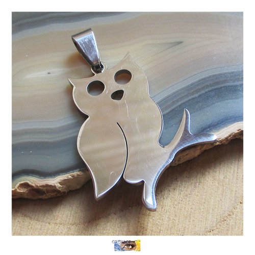 1 chouette sur la branche acier inoxydable, pendentif chouette