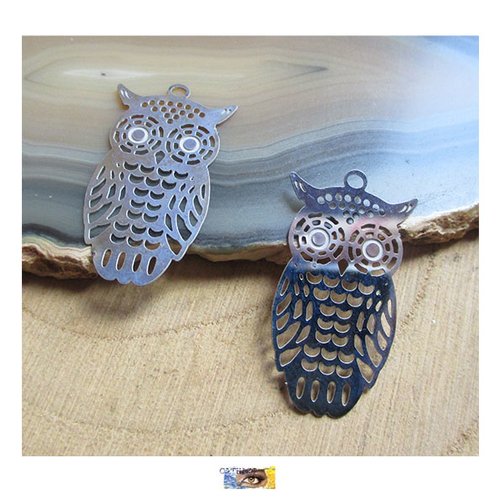 1 chouette filigrane acier inoxydable, pendentif chouette