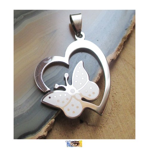 1 cœur et papillon acier inoxydable, pendentif cœur et papillon