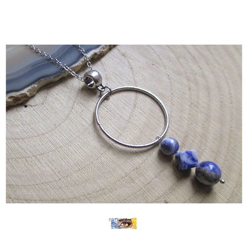 Chaîne design - "confiance en soi-apaisement, pierre d'éveil" - sodalite - acier inoxydable