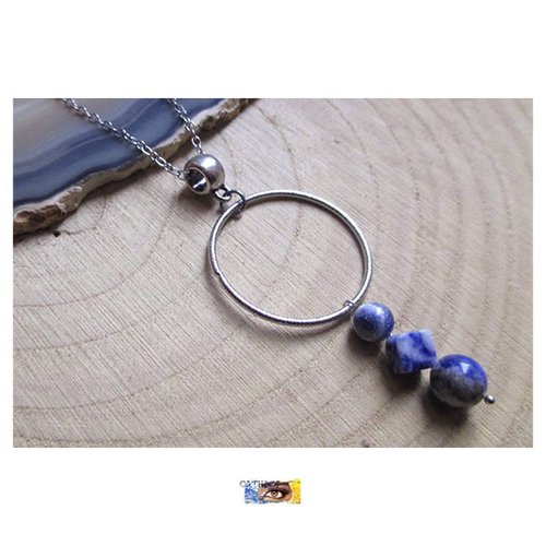 Chaîne design - "confiance en soi-apaisement, pierre d'éveil" - sodalite - acier inoxydable