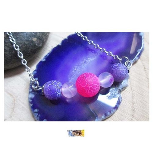 Chaine - "apaisement-confiance-chance" - agate acier inoxyable, chaine lithothérapie pierre