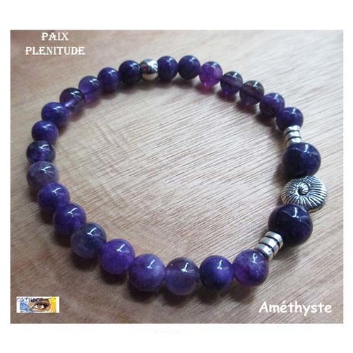 Bracelet "paix-plénitude" - améthyste - métal argent 2,  bracelet lithothérapie, pierre naturelle, perles, améthyste