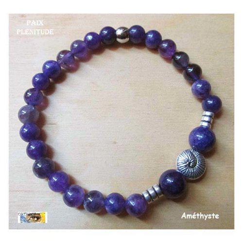 Bracelet "paix-plénitude" - améthyste - métal argent 2,  bracelet lithothérapie, pierre naturelle, perles, améthyste