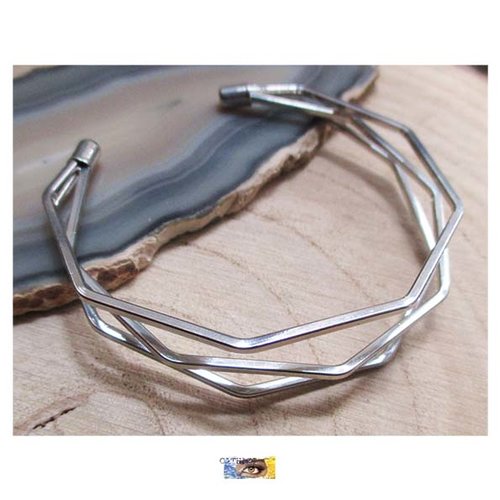Bracelet jonc manchette - métal argent