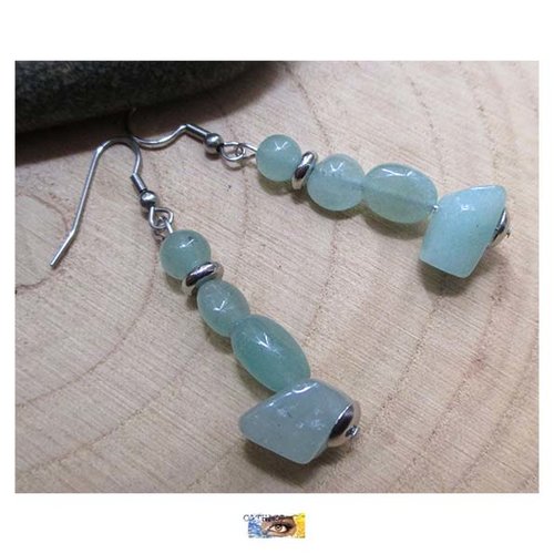 B.o. design aventurine - acier inoxydable, b.o. lithothérapie, boucle oreille pierre aventurine