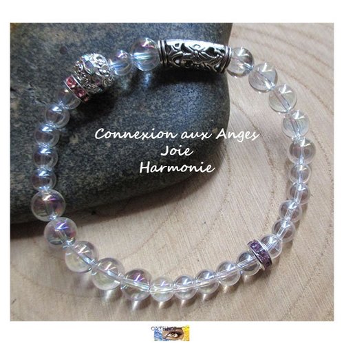 Bracelet "connexion aux anges-joie-harmonie" quartz angel aura arc-en-ciel - métal argent