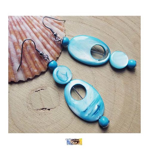 B.o. design asymétrique turquoise howlite, nacre - acier inoxydable