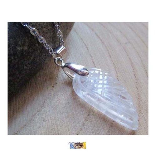 Chaine pendentif aile d'ange - "amour-confiance en soi" - cristal de roche - acier inoxydable, cristal de roche, collier pierre naturelle