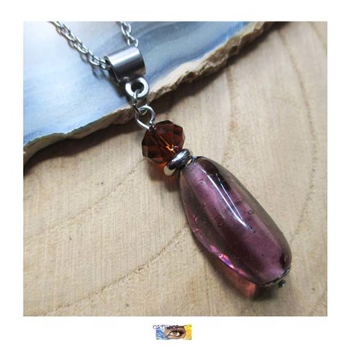 Chaîne pendentif verre prune - acier inoxydable
