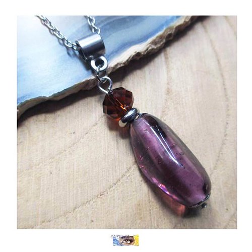 Chaîne pendentif verre prune - acier inoxydable