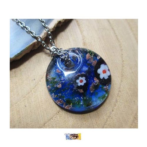 Chaîne pendentif verre millefiori donut