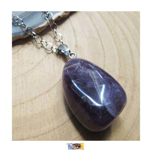Chaine "paix-plénitude" - pendentif améthyste - acier inoxydable, chaine pierre améthyste, bijou lithothérapie, pierre