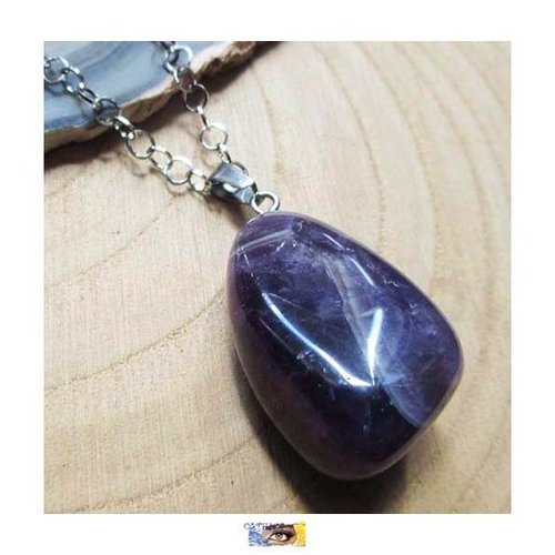 Chaine "paix-plénitude" - pendentif améthyste - acier inoxydable, chaine pierre améthyste, bijou lithothérapie, pierre