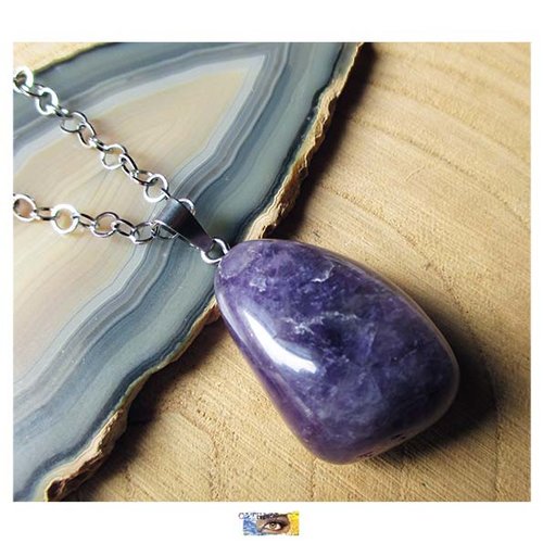 Chaine "paix-plénitude" - pendentif améthyste - acier inoxydable, chaine pierre améthyste, bijou lithothérapie, pierre