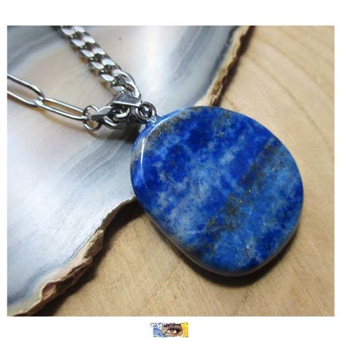 Chaine "sagesse-espoir-courage" médaillon lapis lazuli - acier inoxydable
