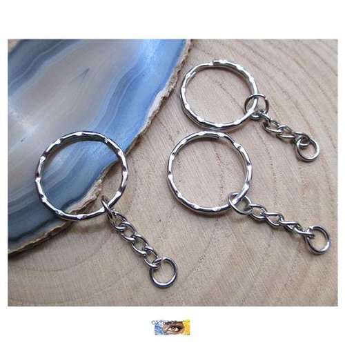1 lot - 6 porte-clés métal argent avec chainette anneau brisé