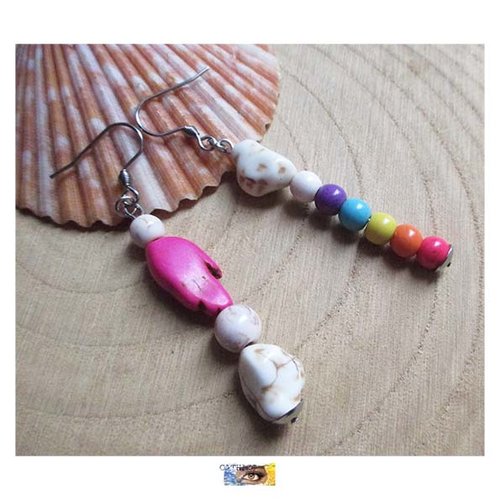 B.o. asymétrique "main" - howlite multicolore - acier inoxydable
