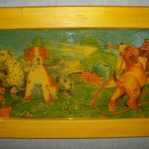 Cadre motif "famille chiens" 40 x 25 cm