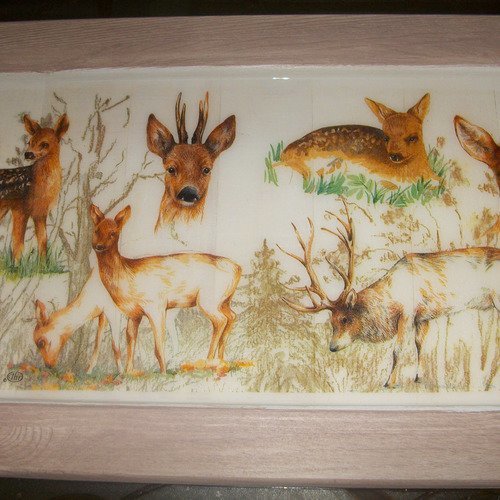 Cadre motif "cerf,biche,faon" 40 x 25 cm