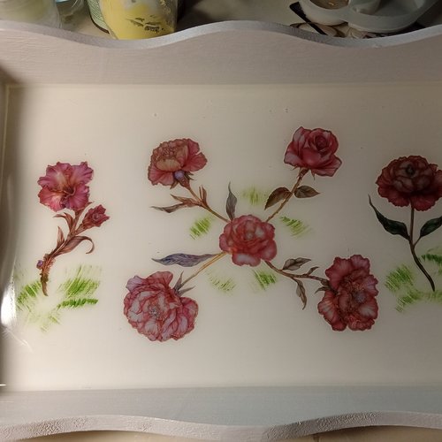 Plateau fleurs rosesplat de service