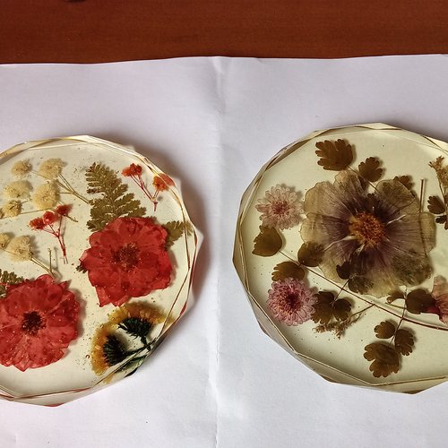 2 dessous de verre en résine et fleurs séchées cadeau unique et fait main #
