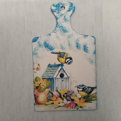 Planchette au motif thème oiseaux nature 24 x 14 cm déco murale