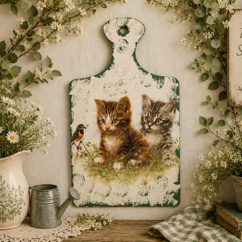 Planchette au motif thème chats  24 x 14 cm déco murale