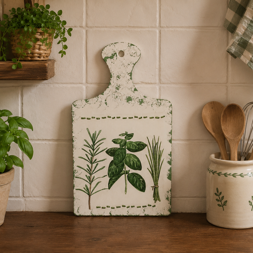 Planchette au motif herbes de provence 24 x 14 cm déco murale