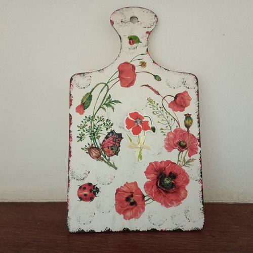 Planchette au motif thème coquelicots  24 x 14 cm déco murale