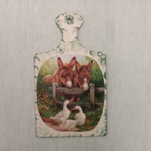 Planchette au motif d'ânes 24 x 14 cm déco murale