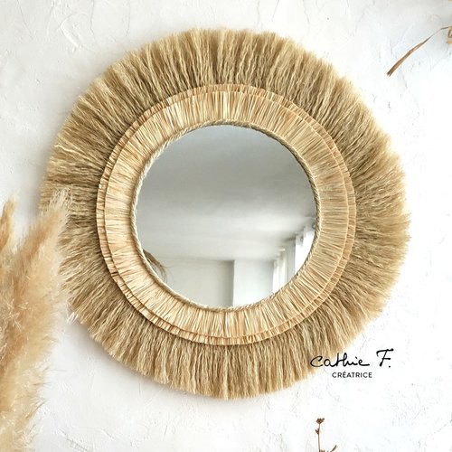Grand miroir ethnique raphia fibre 60