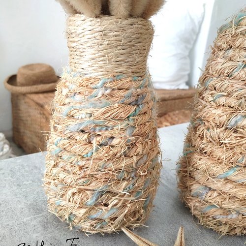 Vase corde et fibres turquoise goutys 17