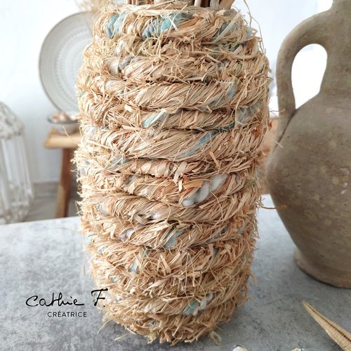 Vase corde et fibres turquoise olivia 19