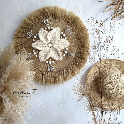 Juju hat en corde et fibres décoré macramé écru doucys 64