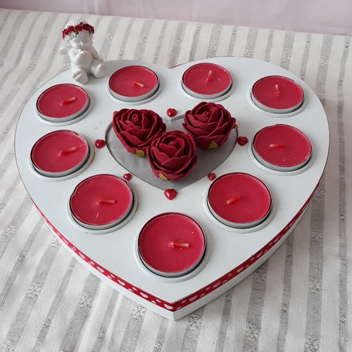 Centre de table coeur avec bougie, saint valentin,