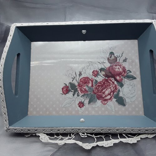 Plateau, vide poche, rectangulaire en bois peint, romantique