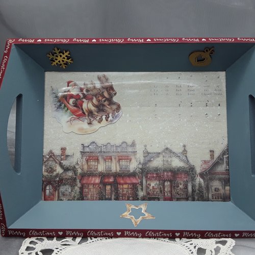 Plateau, vide poche,decoration noel tradi, rectangulaire en bois